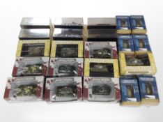 A collection of die-cast tank models including World Tank Museum miniatures, Panzer division models,
