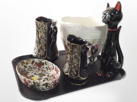 A group of ceramics, to include glazed pottery figure of a cat,