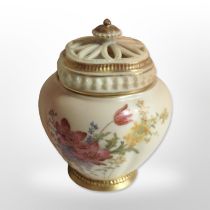 A Royal Worcester blush ivory pot pourri, shape number 1314, with lids, height 13.5cm.
