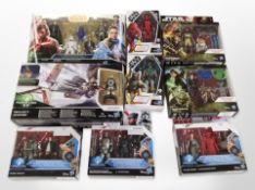 Nine Hasbro Disney Star Wars figurines and box sets, boxed.