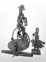 A group of contemporary metal sculptures,