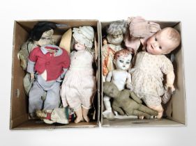 A collection of antiquarian dolls including porcelain-headed example, another stamped 'A S Germany',
