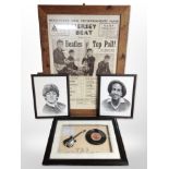 A reproduction Mersey Beat Beatles poster in pine frame,