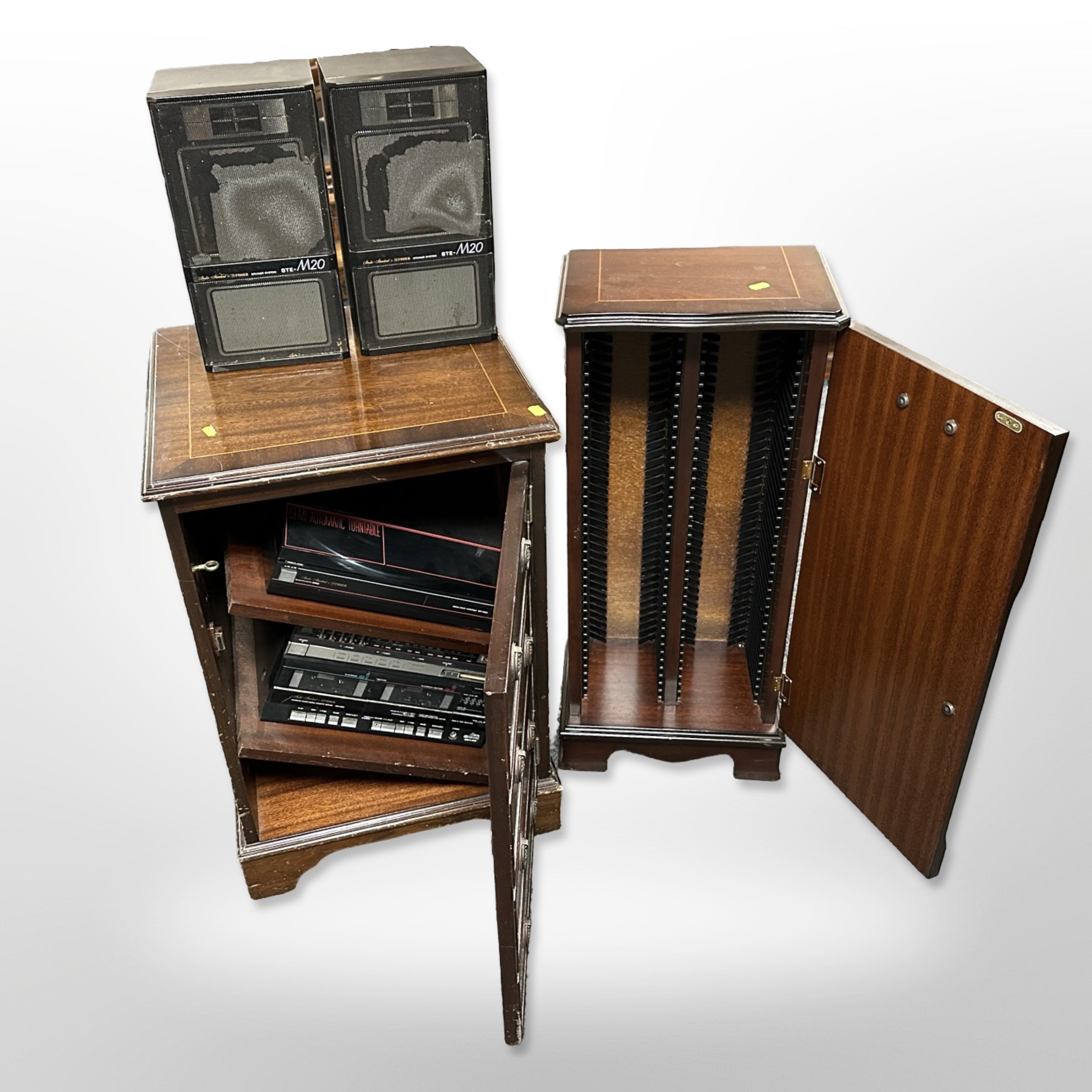 A reproduction mahogany audio cabinet containing Fisher turntable, cassette receiver, - Image 2 of 2