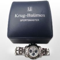 A gent's Krug-Baumen Sportsmaster stainless steel chronograph wristwatch, case 37mm.