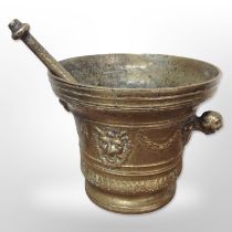 A large 18th century bronze mortar and pestle,