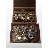 A small cigar box containing mixed costume jewellery and a further vintage jewellery box containing