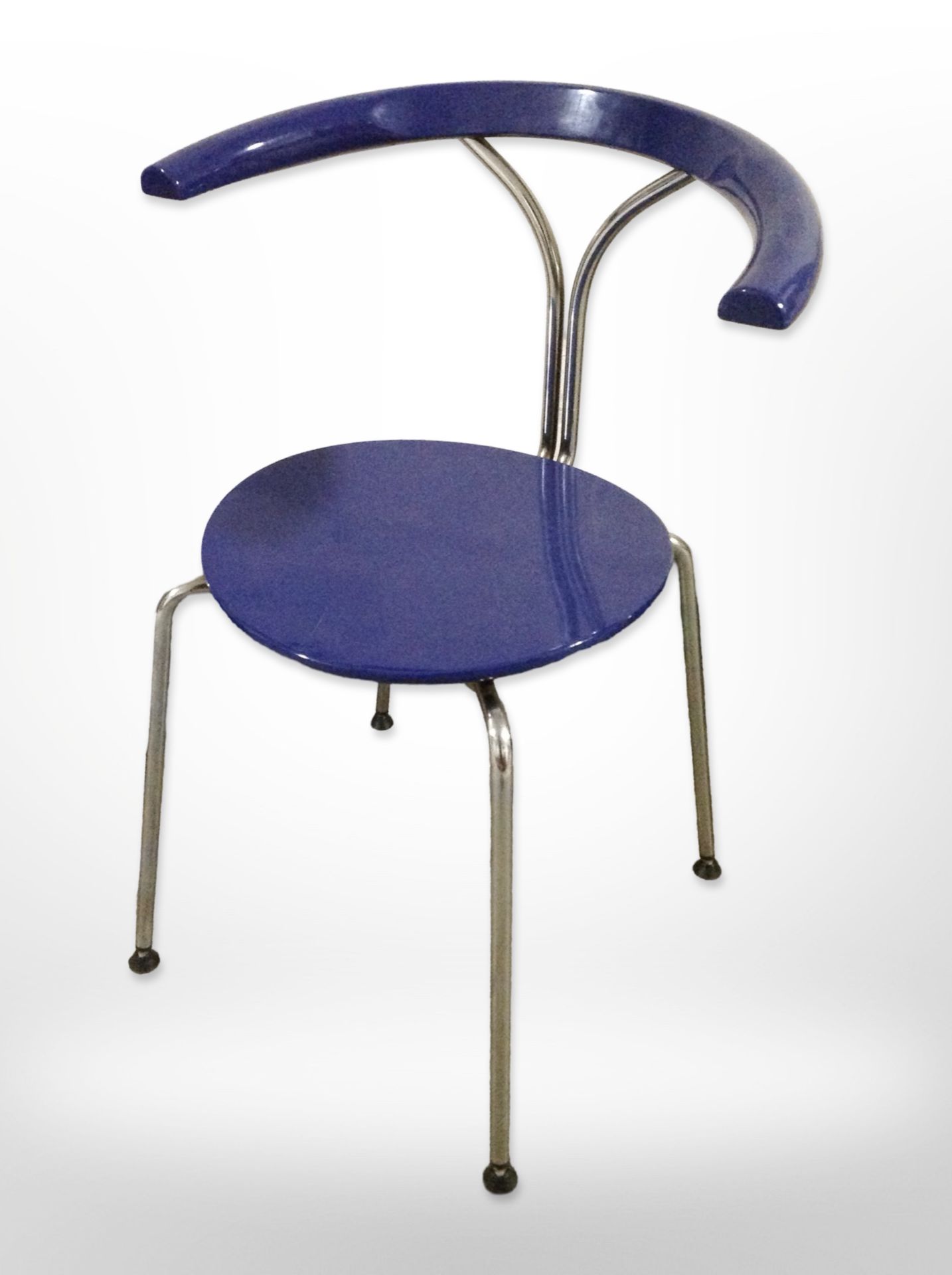 A Lindlofs metal framed plastic elbow chair