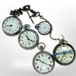 Two Smiths chrome plated pocket watches together with a steel pocket watich with luminous markers