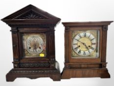 Two early-20th century oak bracket clocks, tallest 40cm.