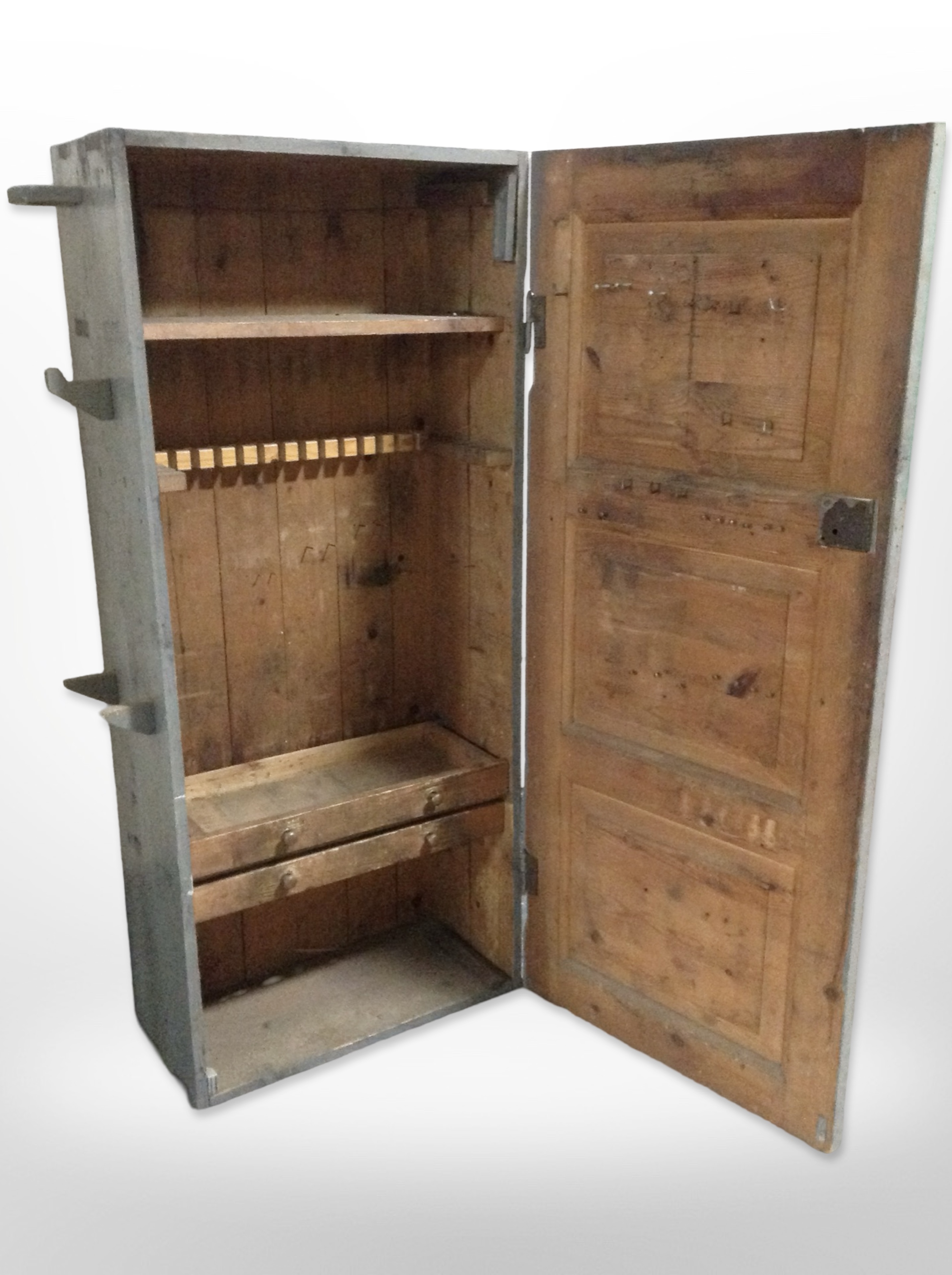 An early 20th century painted pine joiner's tool cupboard, - Image 2 of 4