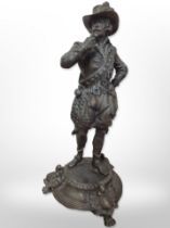 A 19th century spelter figure of a cavalier,