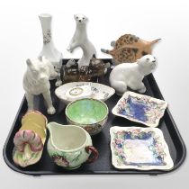 A group of Russian porcelain animal figures, Lladró figure of a girl holding a parasol,
