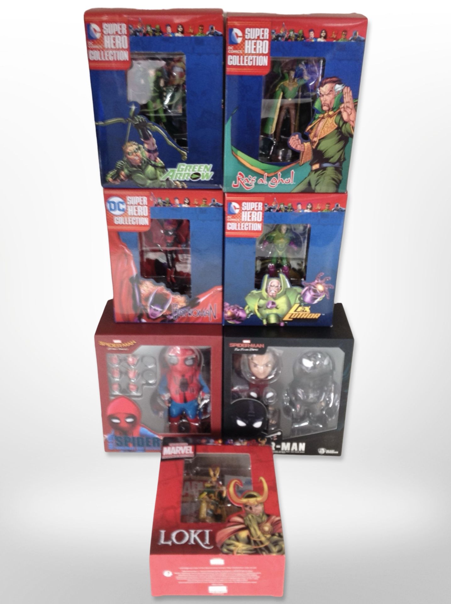 Seven superhero figurines including DC Comics Superhero Collection Marvel the Classic Figurine