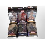 Six Hasbro Marvel figurines including Marvel Legends, etc., boxed.