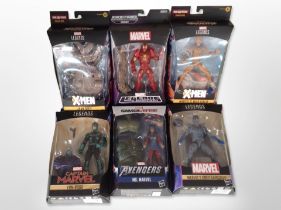 Six Hasbro Marvel figurines including Marvel Legends, etc., boxed.