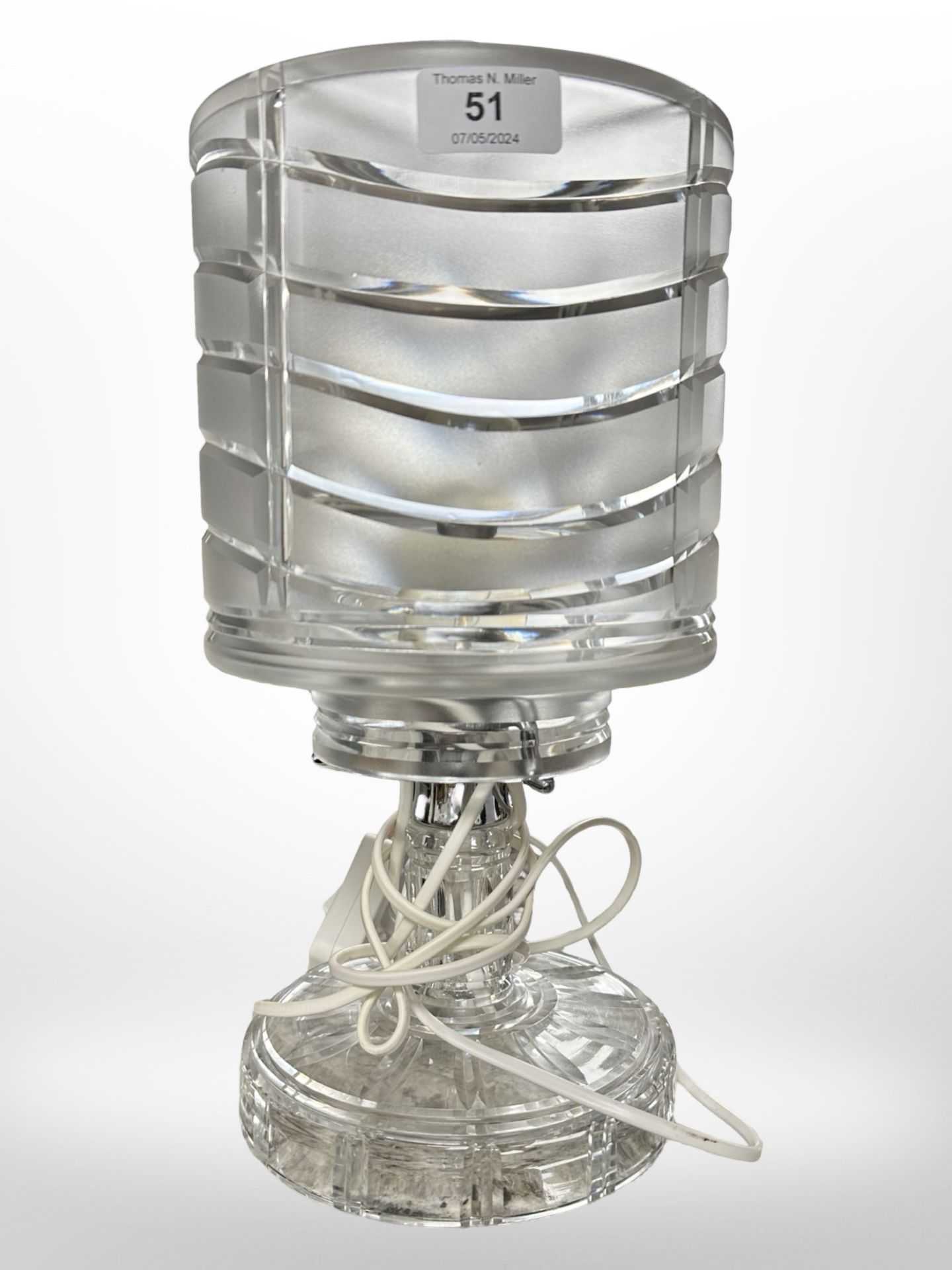 A Twentieth Century glass and chrome table lamp,