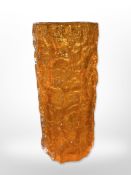 A Whitefriars orange bark-textured vase, height 19cm.