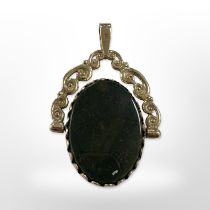 A 9ct yellow gold bloodstone swivel fob