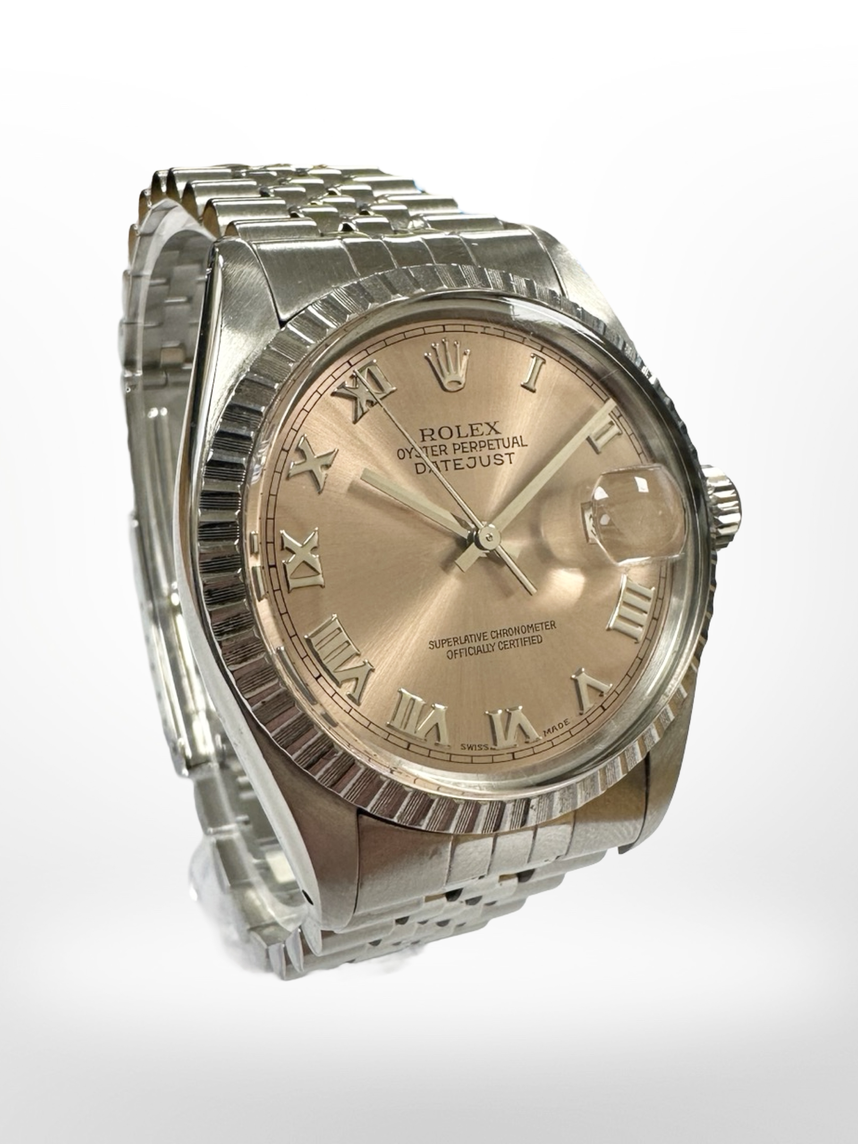 A gent's vintage stainless steel Rolex Datejust automatic calendar centre seconds wristwatch, ref.