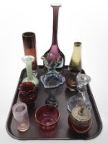 A group of studio glass vases including Caithness, other glass items, etc.