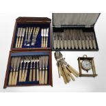 A mahogany canteen of fish cutlery, together with a further canteen, loose cutlery,
