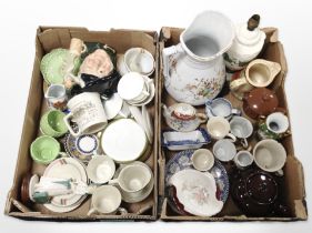 A group of 20th-century ceramics including blue and white calendar plates, character jugs,