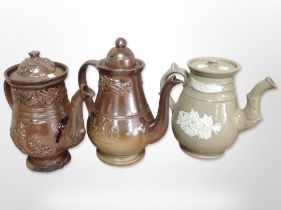 Three 19th century glazed stoneware teapots,