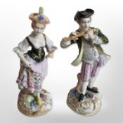 A pair of Dresden porcelain figures of a lady and gentleman, height 15.5.