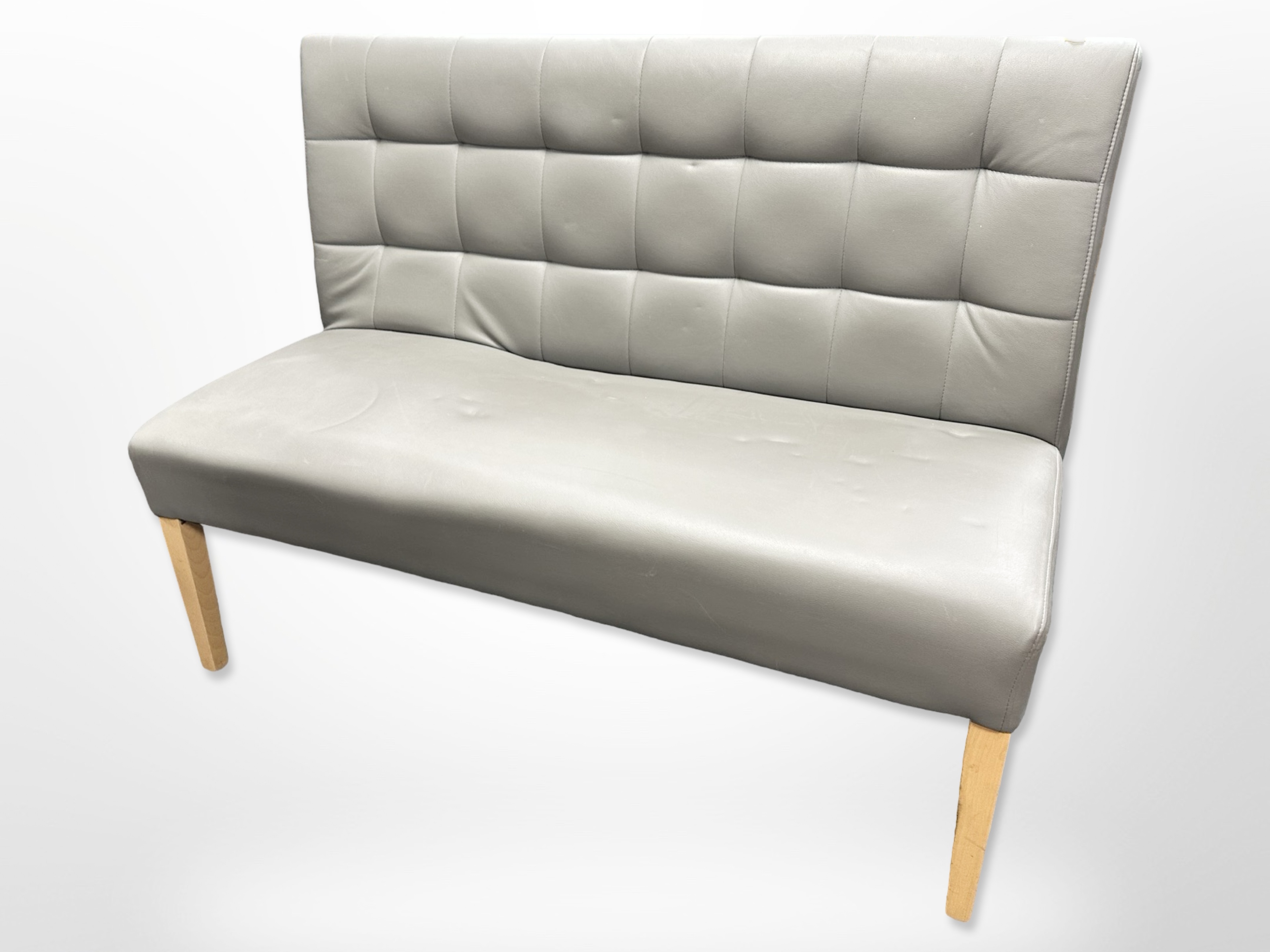 A contemporary grey stitched leather upholstered bench,