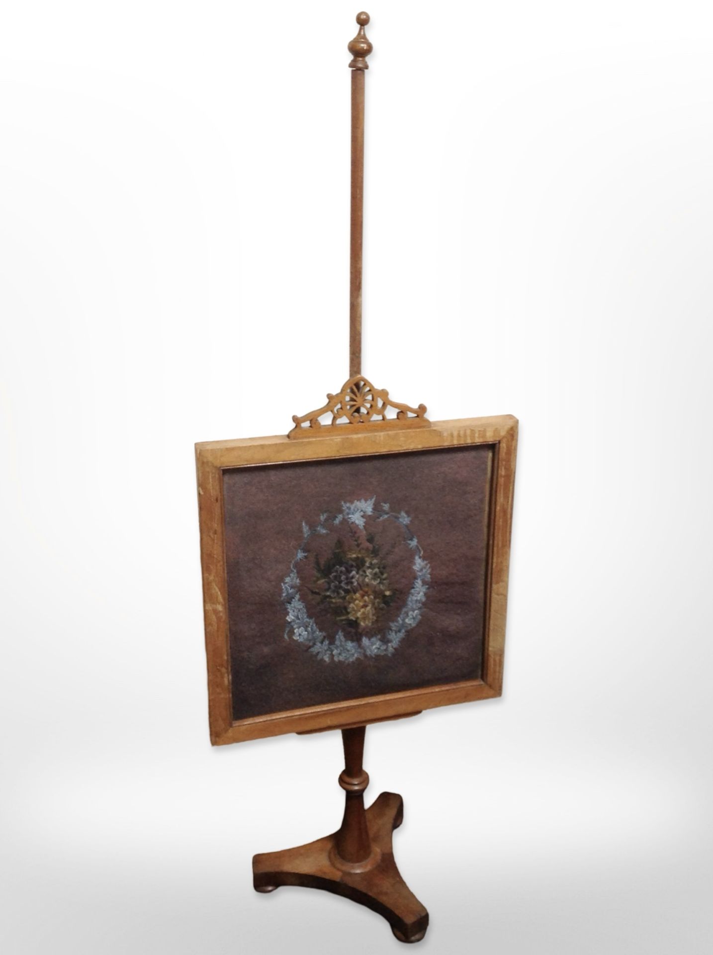 A Victorian mahogany beadwork pole screen