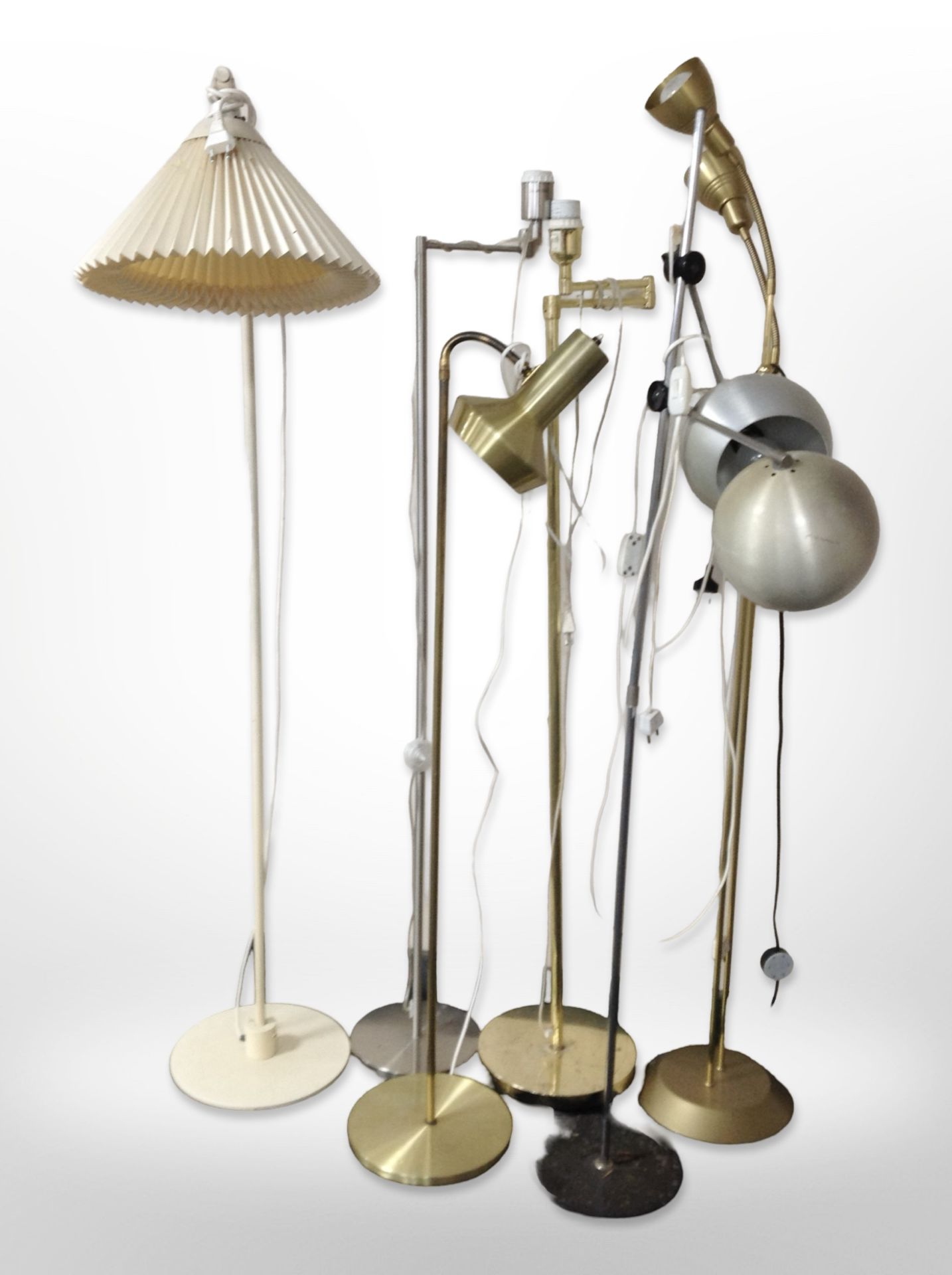 Six vintage Continental metal standard lamps