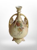 A Royal Worcester blush ivory twin-handled vase, shape number 1142, height 21cm (af).