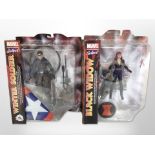 Two Marvel Select figurines, Black Widow and the Winter Soldier, boxed.