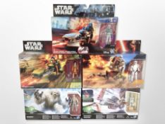 Five Hasbro Disney Star Wars figures including Wampa, Swoop Bike, etc., boxed.