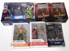 Six Eaglemoss, Hasbro and DC superhero figurines, boxed.