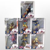 Seven Zoteki figurines, including Marvel, X-Men, etc., boxed.