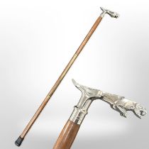 A walking stick with Jaguar mascot-style die cast metal handle
