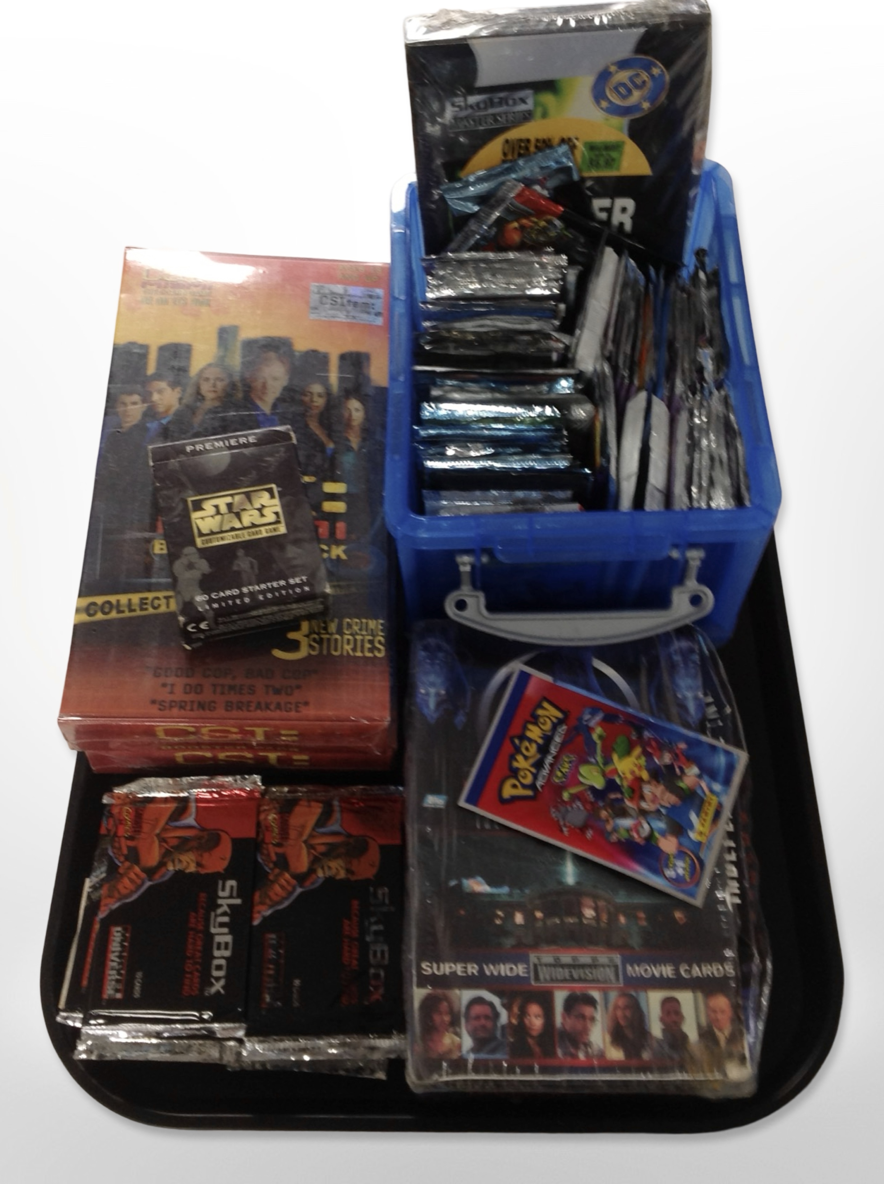 A group of trading cards to include CSI: Miami, Pokémon, Daredevil, Independence Day, etc.