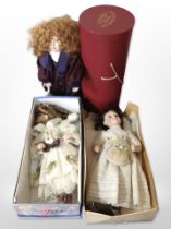 A group of 20th century porcelain headed dolls