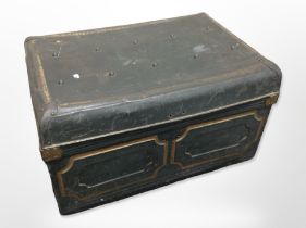 A 19th-century tin trunk, width 77cm.