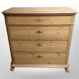 A 19th century Scandinavian pine four drawer chest,