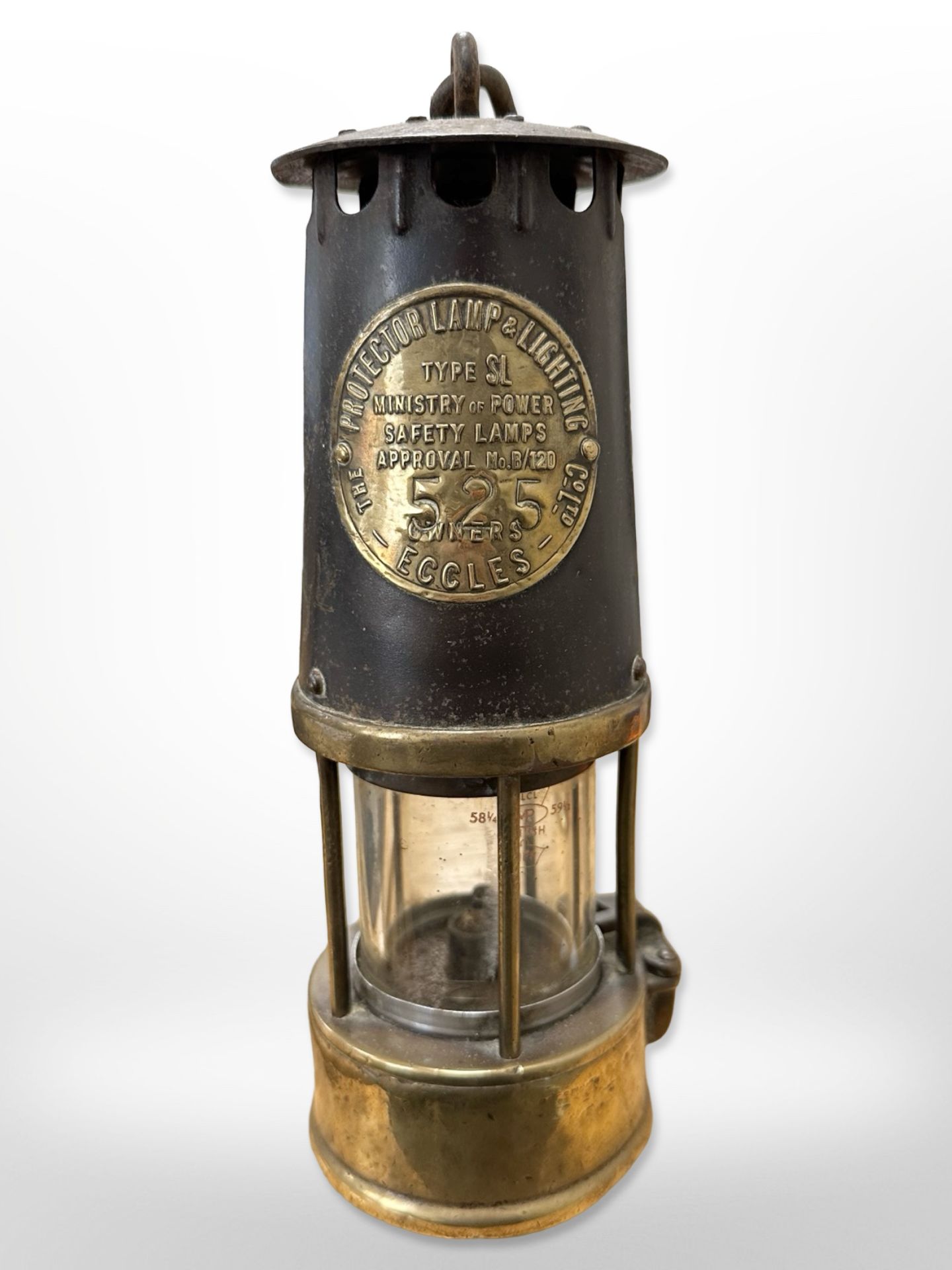 An Eccles Protector miner's lamp type SL numbered 525