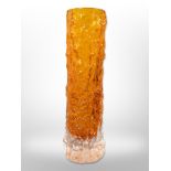 A Whitefriars tangerine slim cylindrical bark-textured vase, height 14cm.