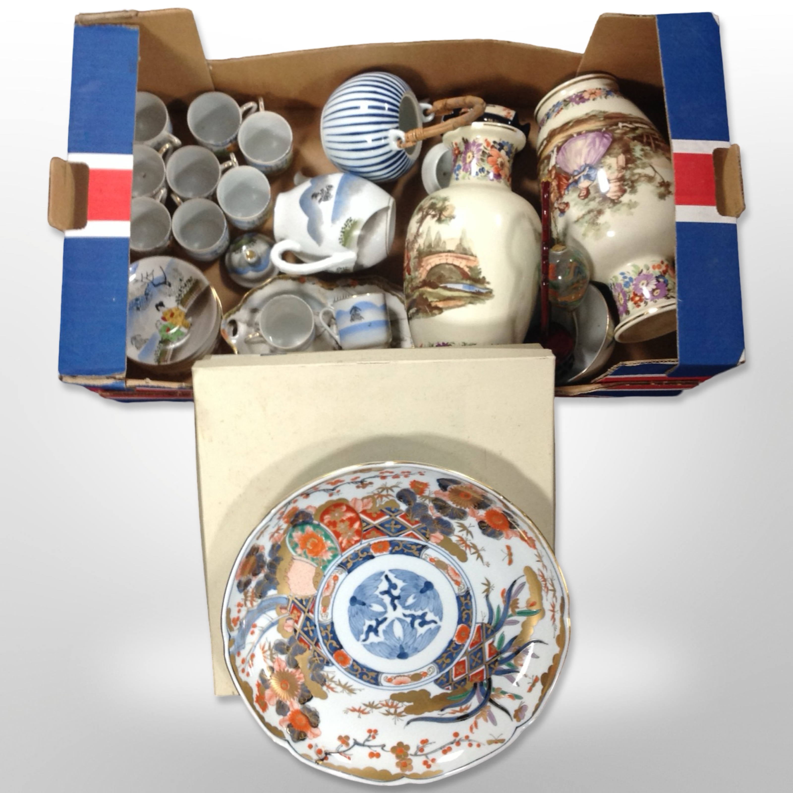 A group of ceramics including 20th-century Japanese export Imari charger, in box,
