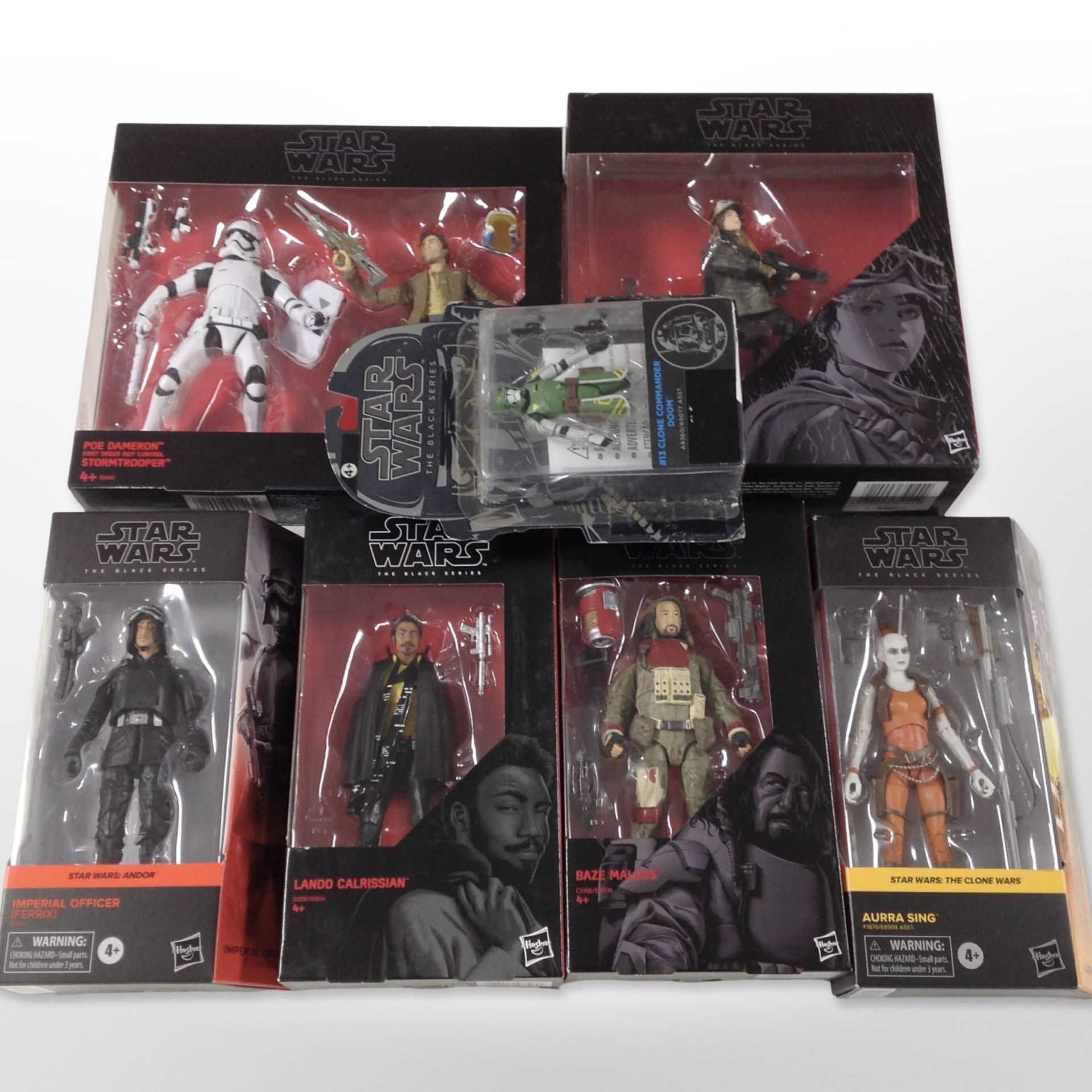 Seven Hasbro Star Wars The Black Series figurines, boxed.