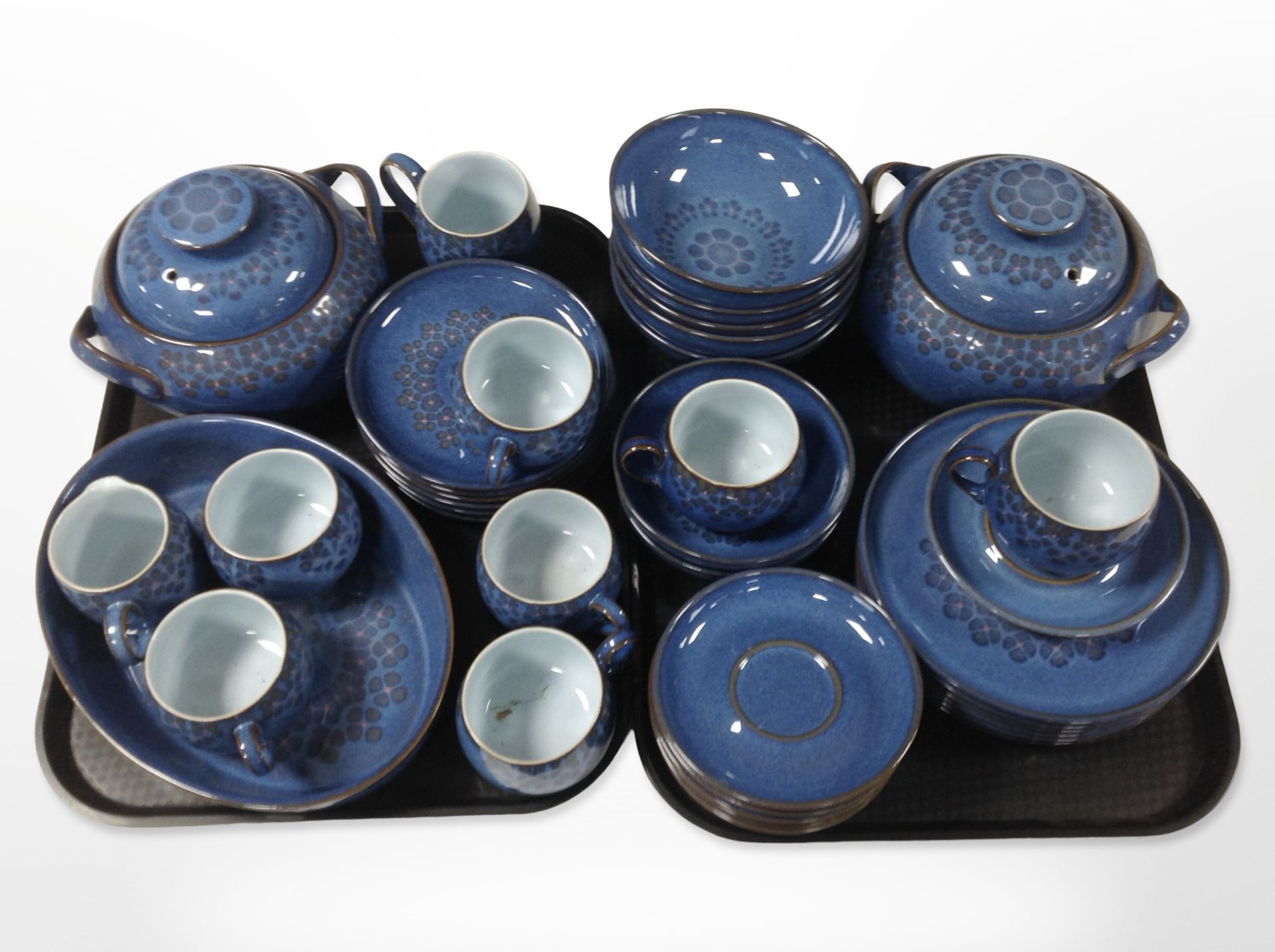 Approximately thirty eight pieces of Denby midnight tea and dinner wares