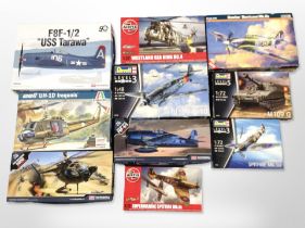 Ten Revell, Air Fix and other aircraft scale modelling kits, boxed.