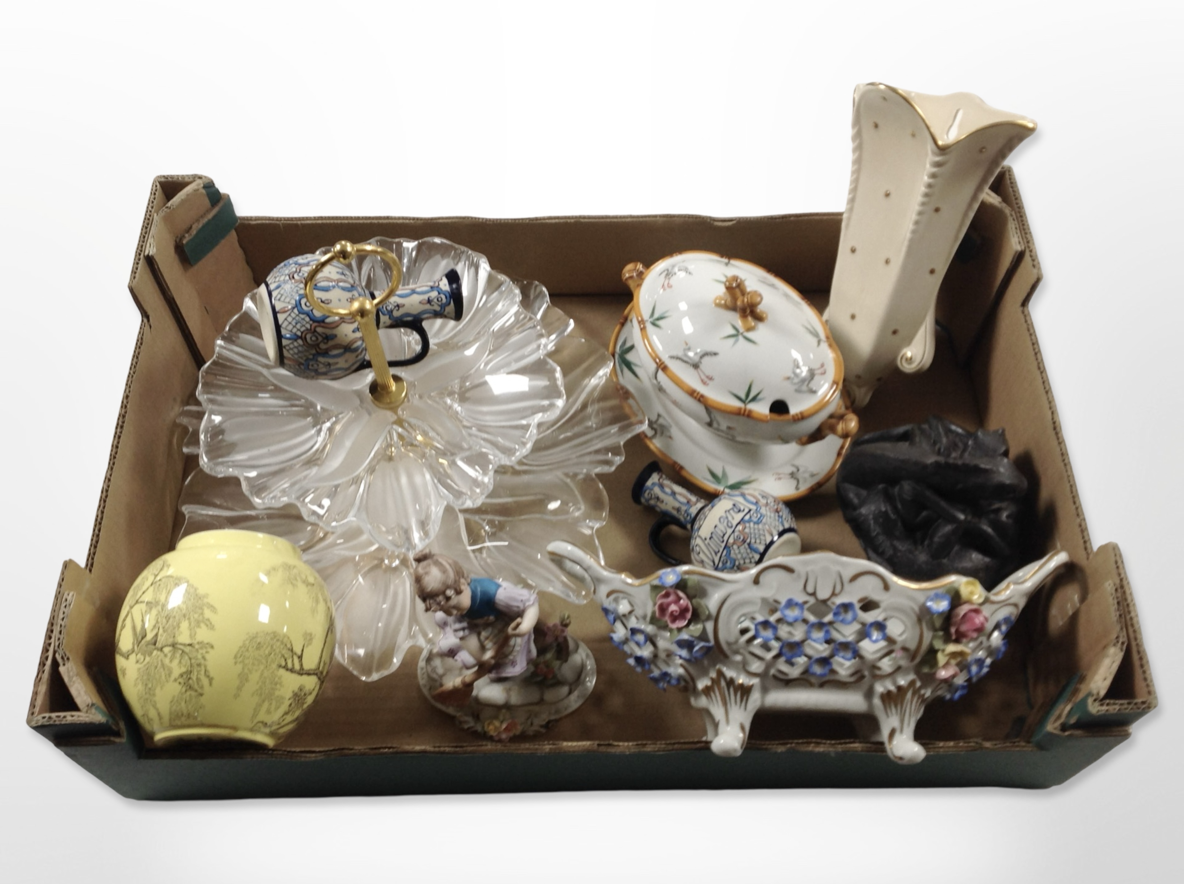 A group of ceramics including Dresden porcelain table centrepiece,