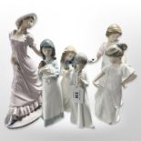 Five Nao figures of girls/ladies, tallest 29cm (as found).